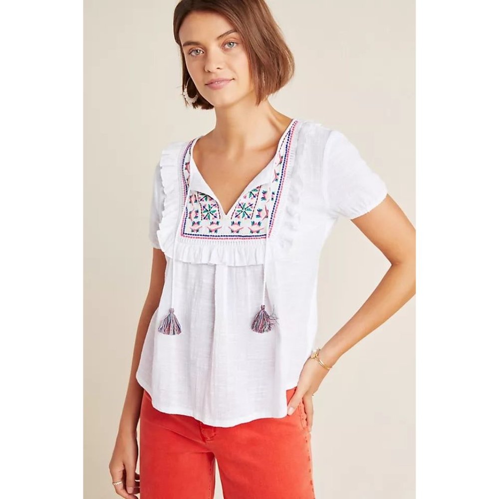Anthropologie NWT Kyra Kiki Embroidered Peasant Blouse size Small
